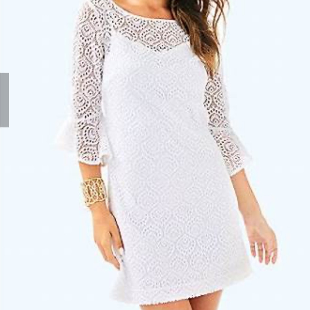 LILLY PULITZER Lace white bell sleeve spring Easter designer dress Fontaine S